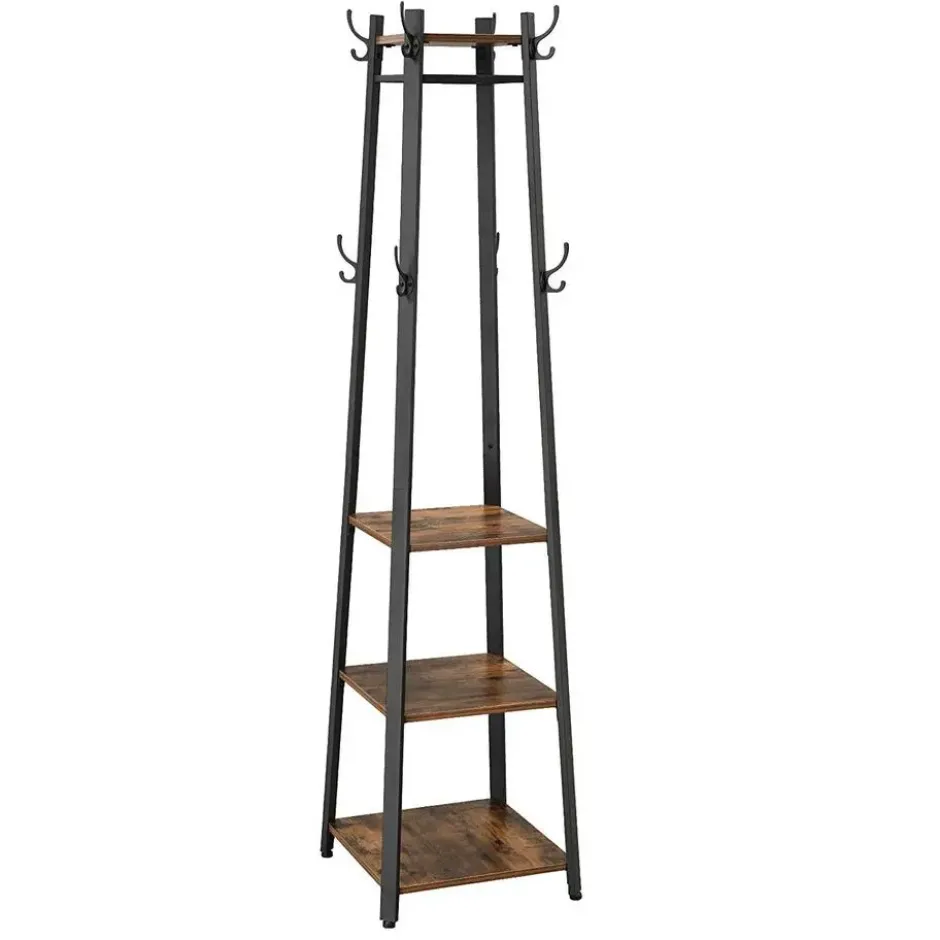 Staande kapstok - industriële look - 8 haken - 45x181x45 cm - vintage bruin