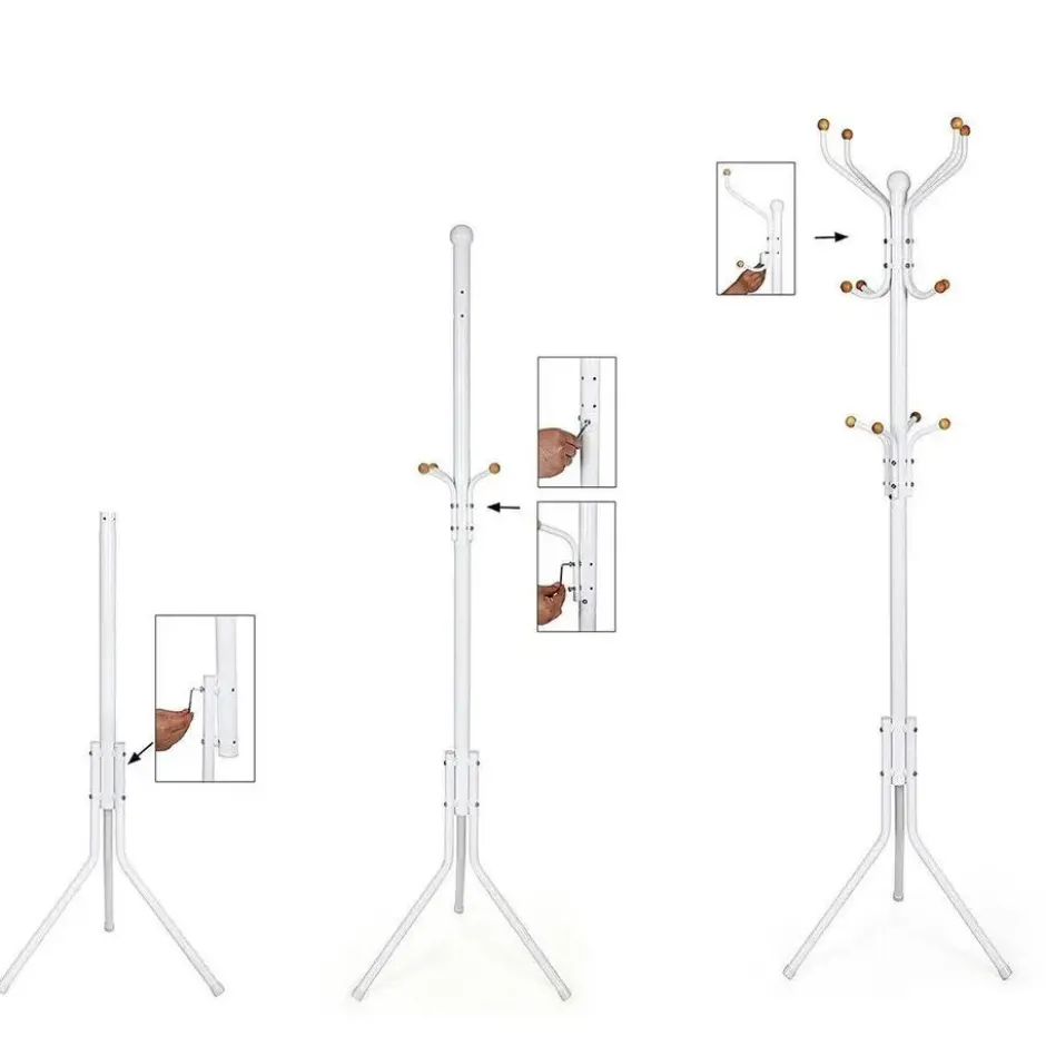 Staande Kapstok met 12 Haken - Metaal/ Beuken - Zwart