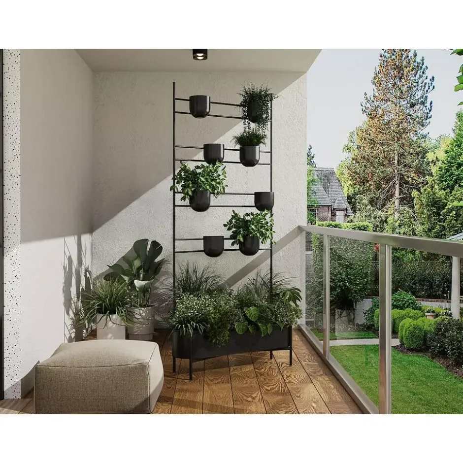 Staande plantenbak PRASONI - 80 cmx22 cmx170 cm - Zwart Metaal
