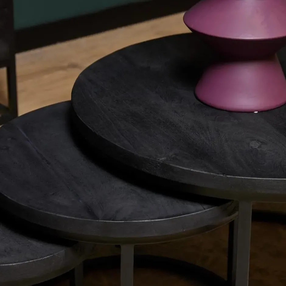 StarFurn - Ronde salontafels Triole - set van 3 - zwart