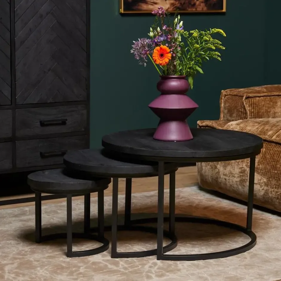 StarFurn - Ronde salontafels Triole - set van 3 - zwart