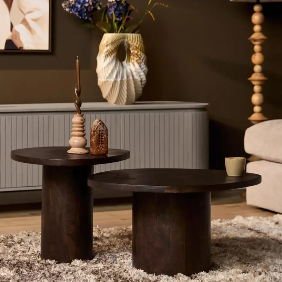 StarFurn - Salontafel Mirre set van 2 rond - donkerbruin