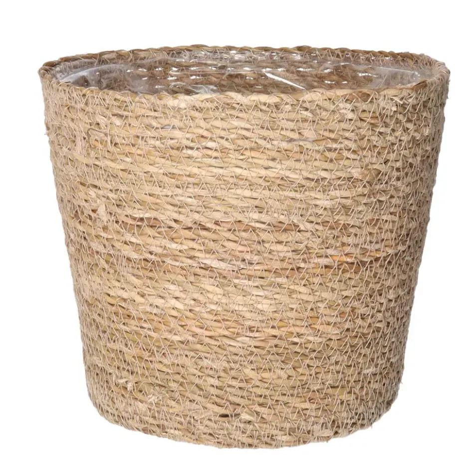 Steege Plantenpot - beige - gevlochten zeegras - 22 x 19 cm