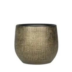 Steege Plantenpot - keramiek - goud metaal look - 15 x 13 cm