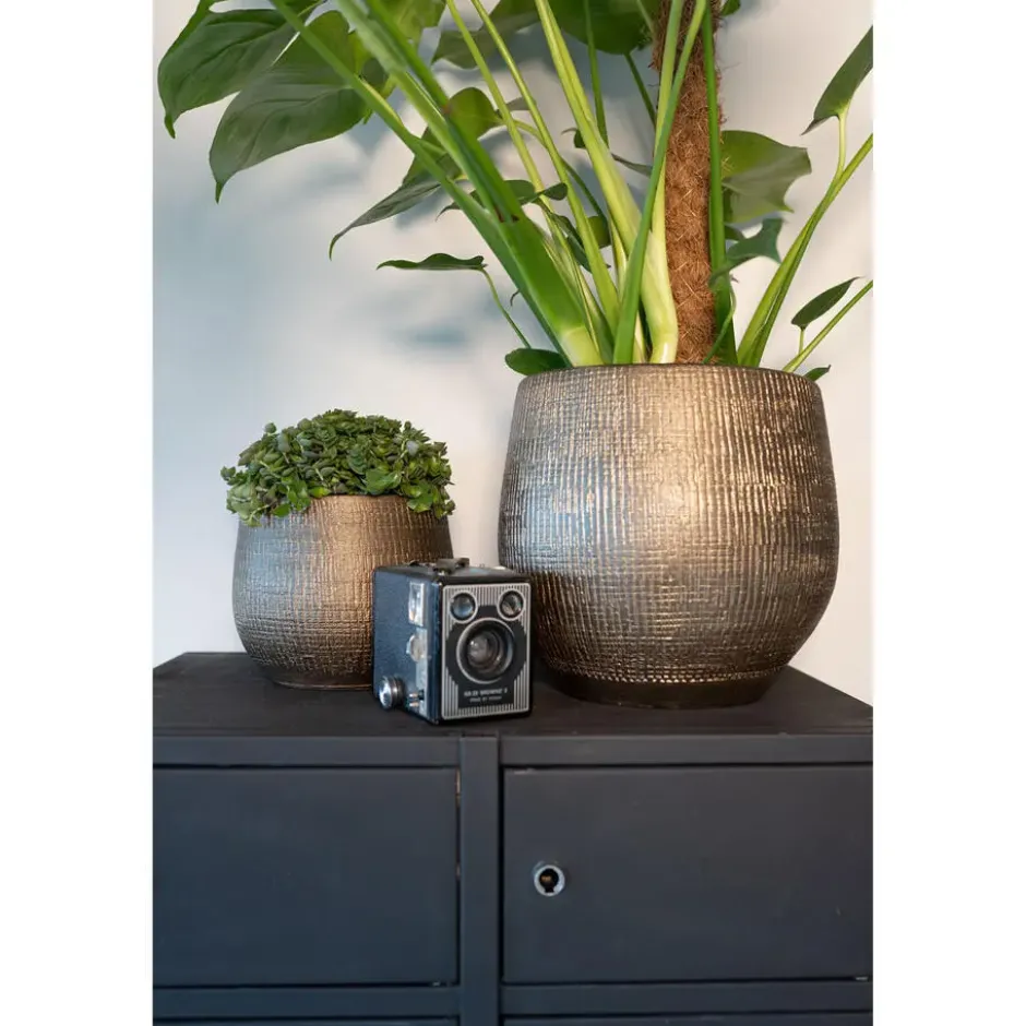 Steege Plantenpot - keramiek - goud metaal look - 15 x 13 cm