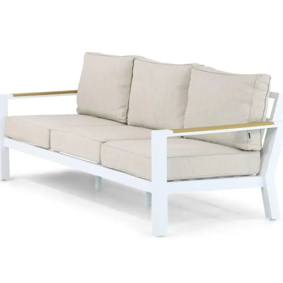 Stoel en Bank Loungeset 5 personen Aluminium/Polywood (teakfinish) Wit