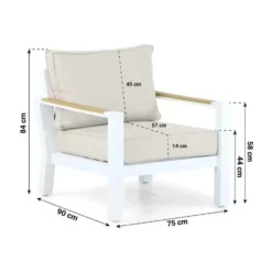 Stoel en Bank Loungeset 5 personen Aluminium/Polywood (teakfinish) Wit