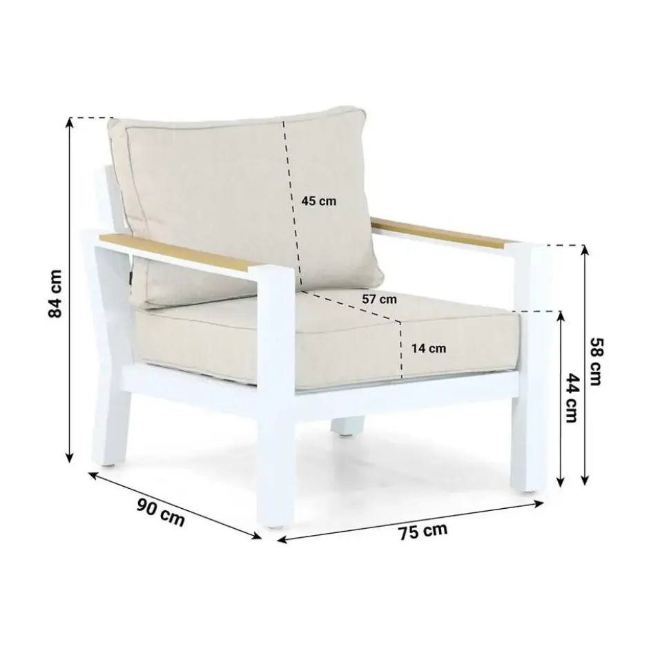 Stoel en Bank Loungeset 5 personen Aluminium/Polywood (teakfinish) Wit