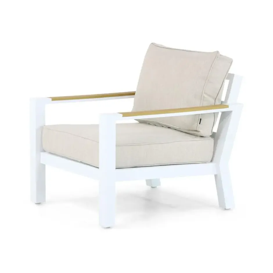 Stoel en Bank Loungeset 5 personen Aluminium/Polywood (teakfinish) Wit