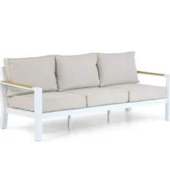 Stoel en Bank Loungeset 5 personen Aluminium/Polywood (teakfinish) Wit