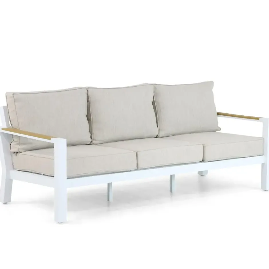 Stoel en Bank Loungeset 5 personen Aluminium/Polywood (teakfinish) Wit