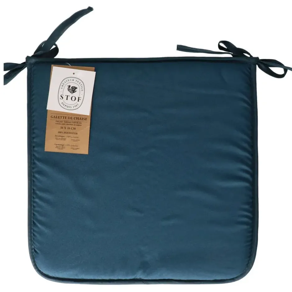 Stof Textile Home stoelkussens - petrolblauw - 38 x 38 x 3 cm