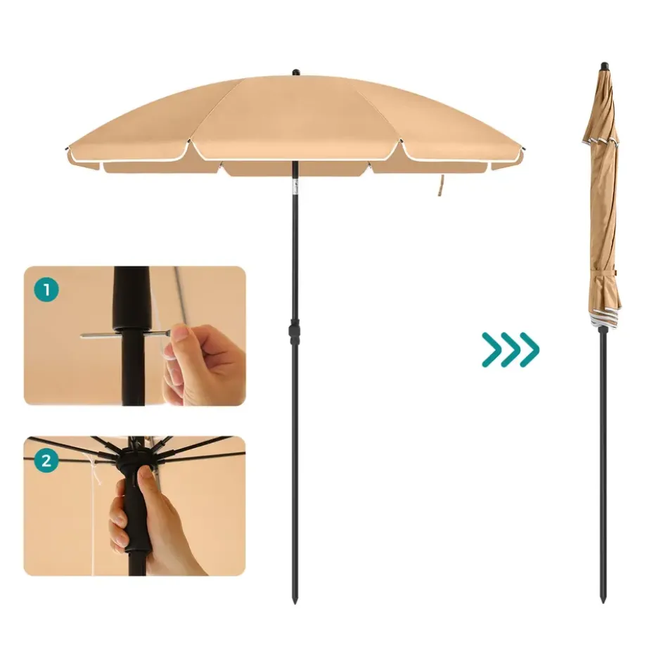 Stok Parasol - 160 cm Diameter - Ronde Tuinparasol - Kantelbaar - Taupe