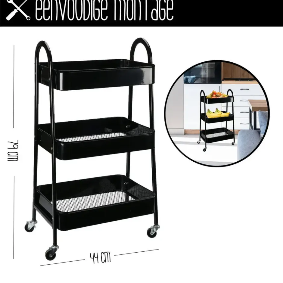 Storage Solutions Keukentrolley - zwart - metaal - 79x44x32 cm
