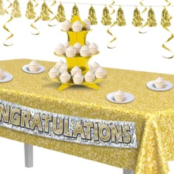 Tafellaken/tafelkleed goud - met bedrukte pailletten - 137 x 274 cm