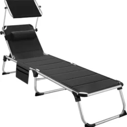 tectake Aluminium ligstoel Lorella, gestoffeerd, opvouwbaar, Zwart
