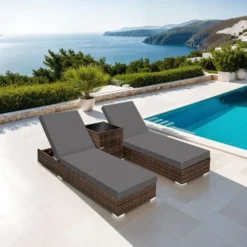tectake aluminium rotan ligstoelen set - bruin - bijzettafel met opbergruimte