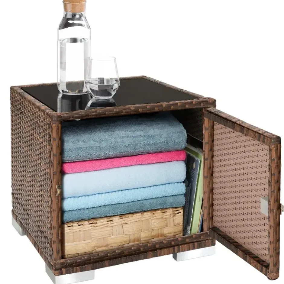 tectake aluminium rotan ligstoelen set - bruin - bijzettafel met opbergruimte
