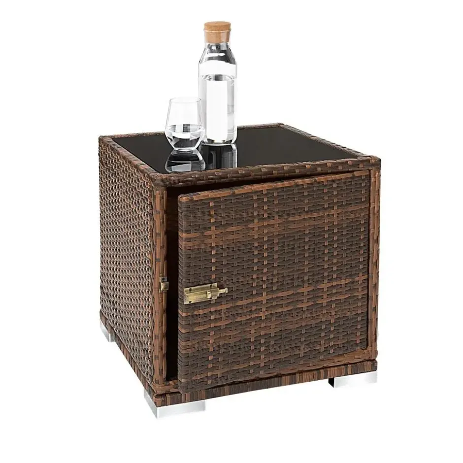tectake aluminium rotan ligstoelen set - bruin - bijzettafel met opbergruimte