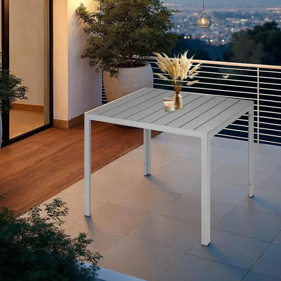 tectake Aluminium tuintafel Maren met in hoogte verstelbare poten 90x90x74,5cm