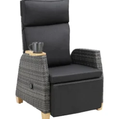 tectake Aluminium Wickerfauteuil, Grijs, Verstelbare Rug- En Voetsteun