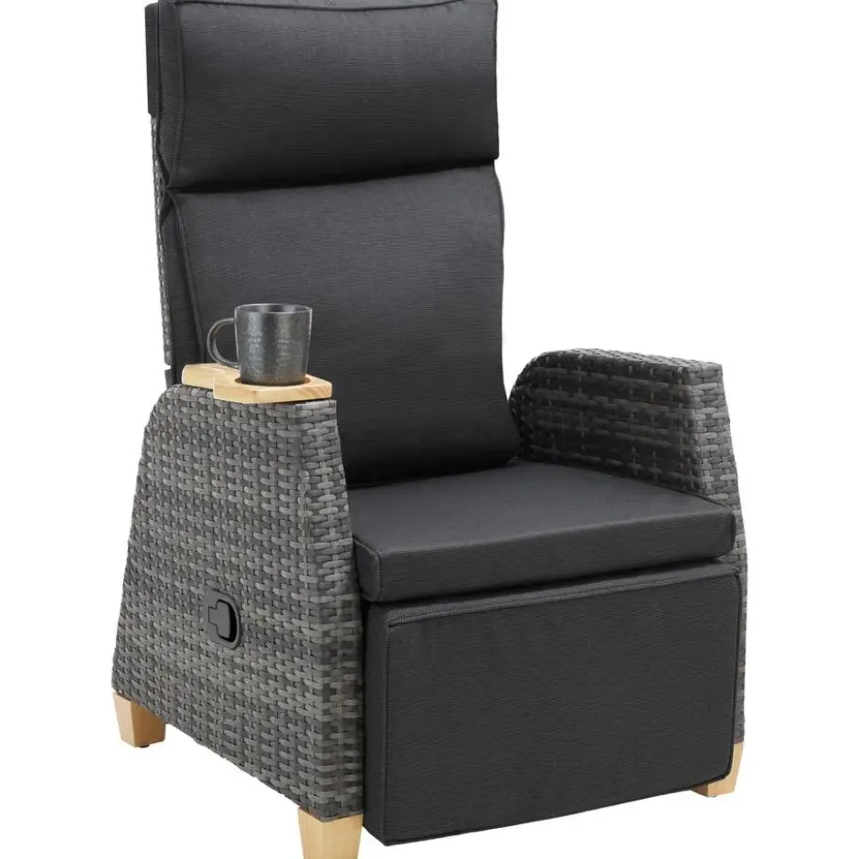 tectake Aluminium Wickerfauteuil, Grijs, Verstelbare Rug- En Voetsteun