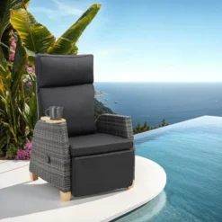tectake Aluminium Wickerfauteuil, Grijs, Verstelbare Rug- En Voetsteun