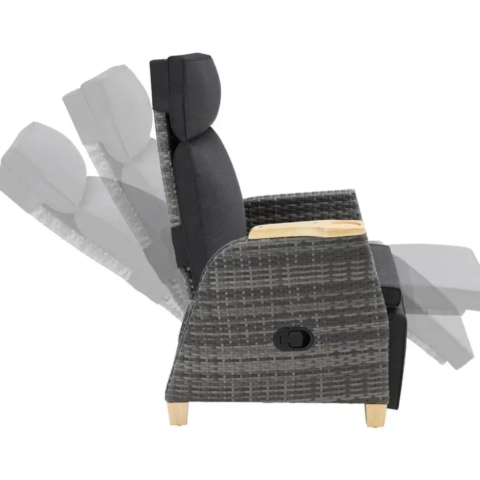tectake Aluminium Wickerfauteuil, Grijs, Verstelbare Rug- En Voetsteun