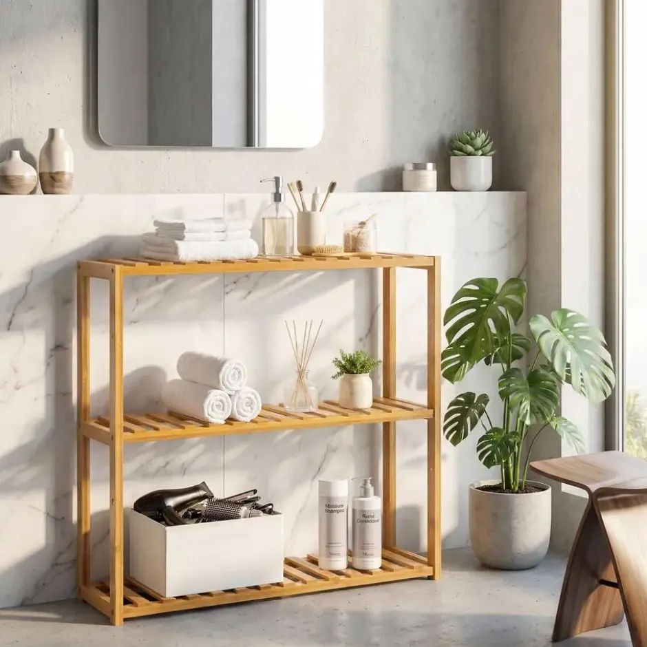 tectake Badkamerrek van bamboe 60x15x54,5cm, Bruin
