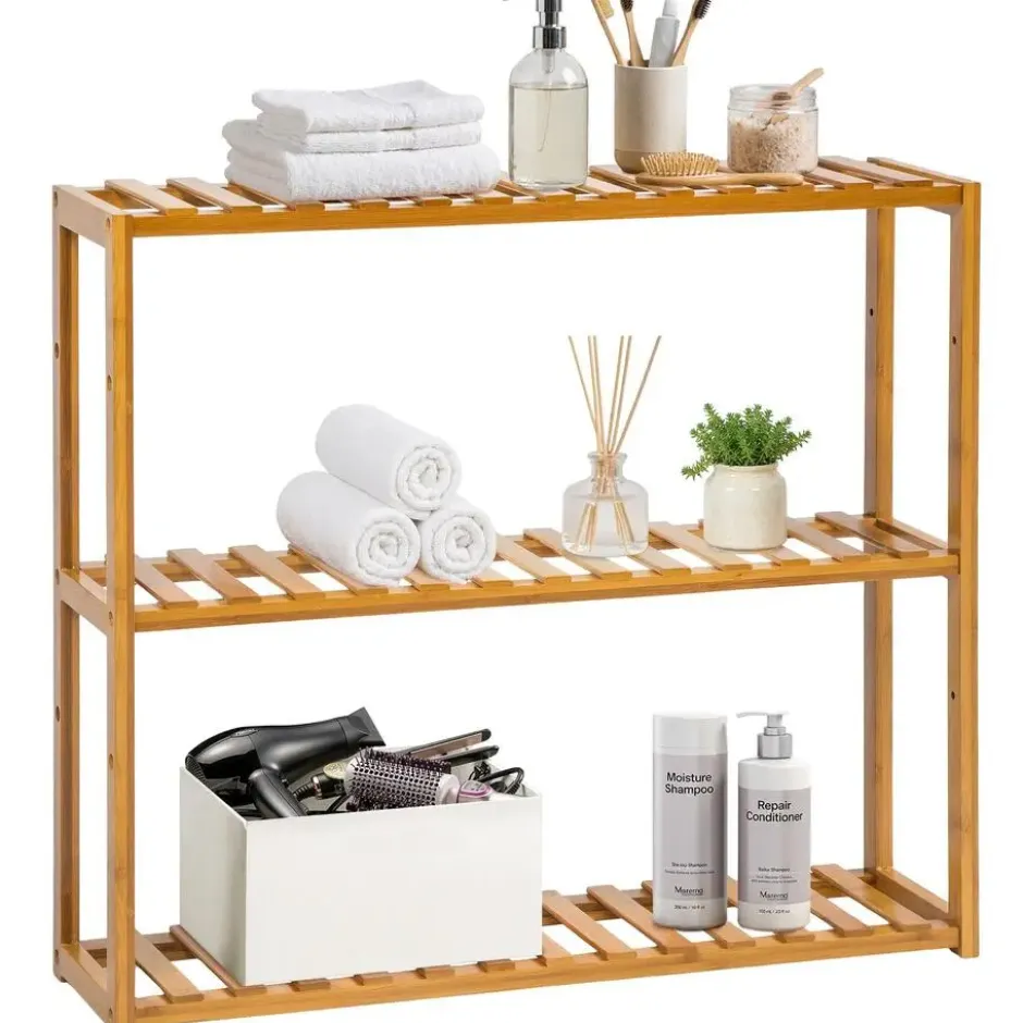 tectake Badkamerrek van bamboe 60x15x54,5cm, Bruin
