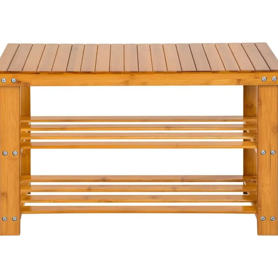 tectake Bamboe schoenenbank met 2 niveaus en bank 70x28x45,5cm, Bruin