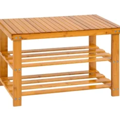 tectake Bamboe schoenenbank met 2 niveaus en bank 70x28x45,5cm, Bruin