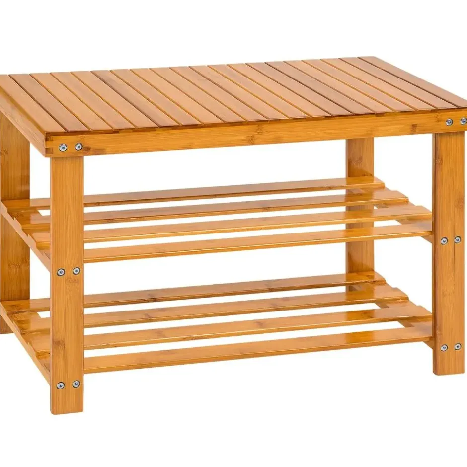 tectake Bamboe schoenenbank met 2 niveaus en bank 70x28x45,5cm, Bruin