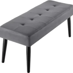 tectake Bankje Fluweellook Met Stalen Poten Grijs 95x38x45 cm - Zitbank