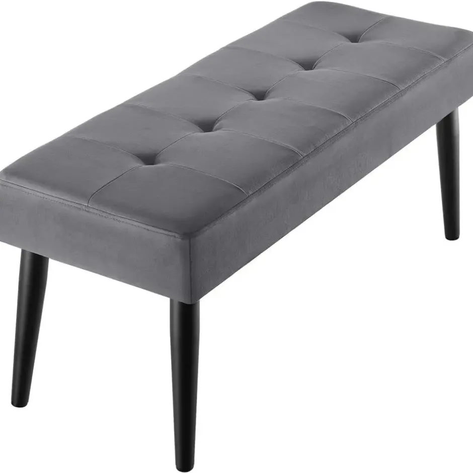 tectake Bankje Fluweellook Met Stalen Poten Grijs 95x38x45 cm - Zitbank
