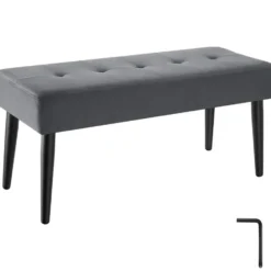 tectake Bankje Fluweellook Met Stalen Poten Grijs 95x38x45 cm - Zitbank