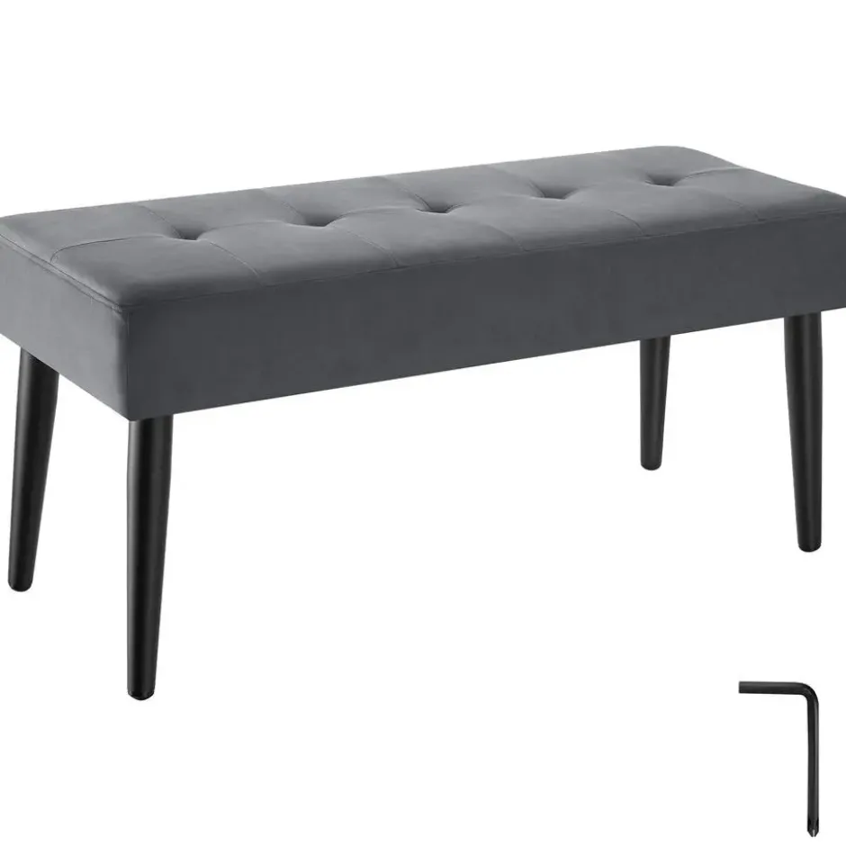 tectake Bankje Fluweellook Met Stalen Poten Grijs 95x38x45 cm - Zitbank