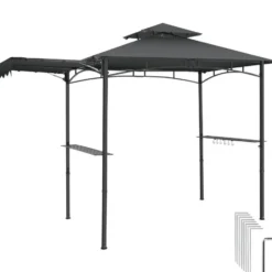 tectake BBQ Paviljoen - Waterdicht - Dubbel Dak - 316x150x250cm - Antraciet