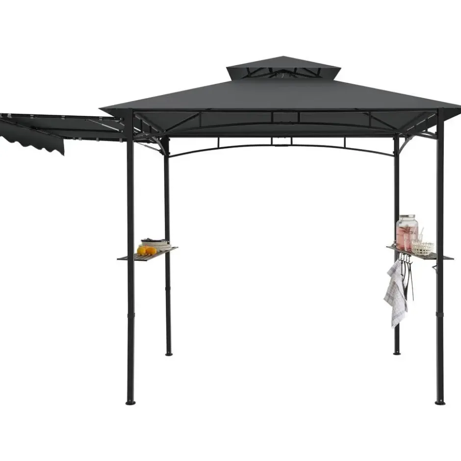 tectake BBQ Paviljoen - Waterdicht - Dubbel Dak - 316x150x250cm - Antraciet