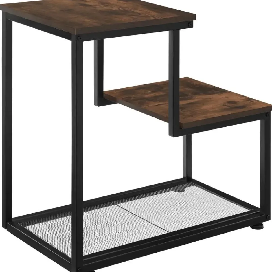 tectake Bijzettafel Halifax 60,5x35,5x60,5cm, Industrieel Hout Donker, Rustiek