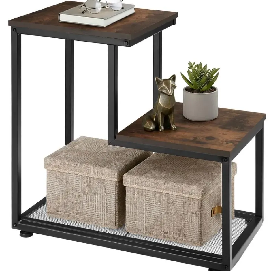 tectake Bijzettafel Halifax 60,5x35,5x60,5cm, Industrieel Hout Donker, Rustiek