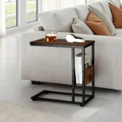 tectake Bijzettafel Wigan 55x36,5x60cm, Industrieel Hout Donker, Rustiek
