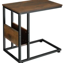 tectake Bijzettafel Wigan 55x36,5x60cm, Industrieel Hout Donker, Rustiek