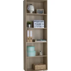 tectake Boekenrek Lexi 5 vakken 60x30x190cm, Licht Hout, Eiken Sonoma