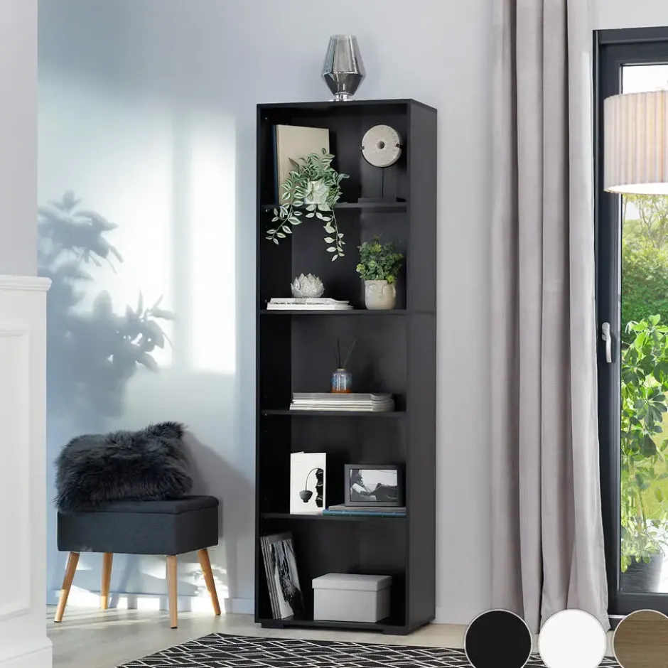 tectake Boekenrek Lexi 5 vakken 60x30x190cm, Zwart