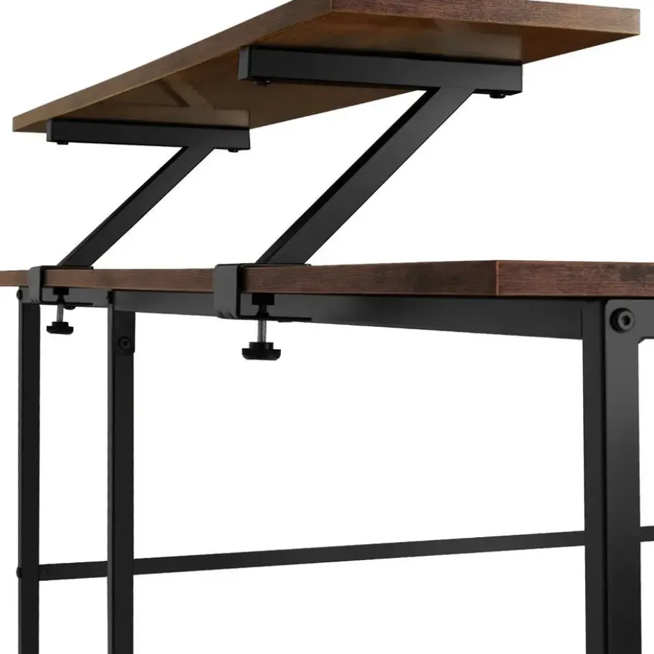 tectake Bureau Melrose 140x130x76,5cm, Industrieel Hout Donker, Rustiek