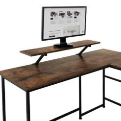 tectake Bureau Melrose 140x130x76,5cm, Industrieel Hout Donker, Rustiek