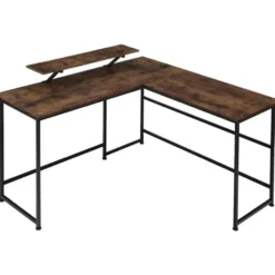 tectake Bureau Melrose 140x130x76,5cm, Industrieel Hout Donker, Rustiek