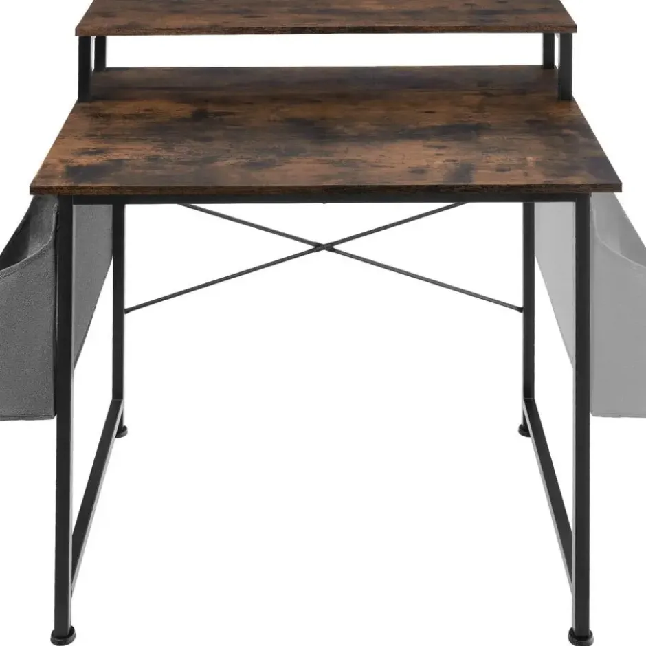 tectake Bureau met plank en organizer, Industrieel Hout Donker, Rustiek