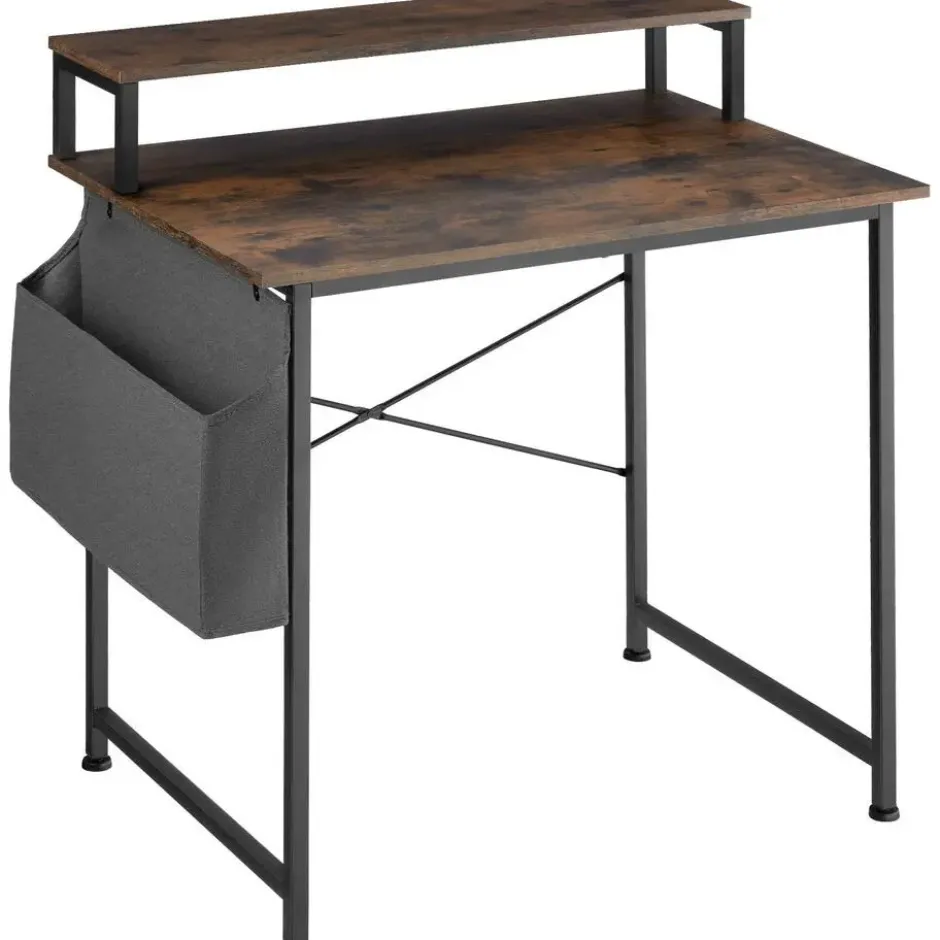 tectake Bureau met plank en organizer, Industrieel Hout Donker, Rustiek